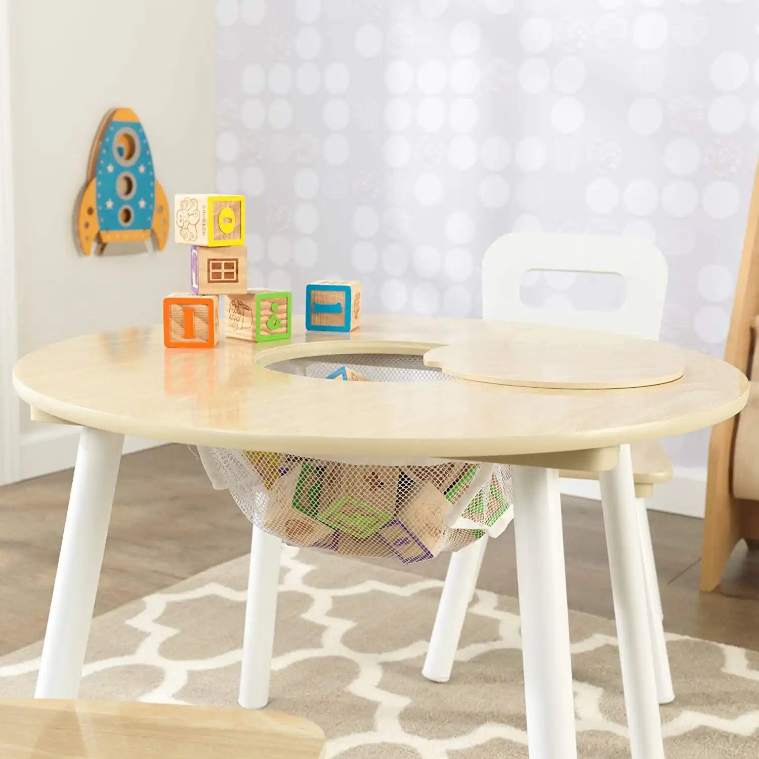 Childrens Round Table with 2 Chairs | White & Wood