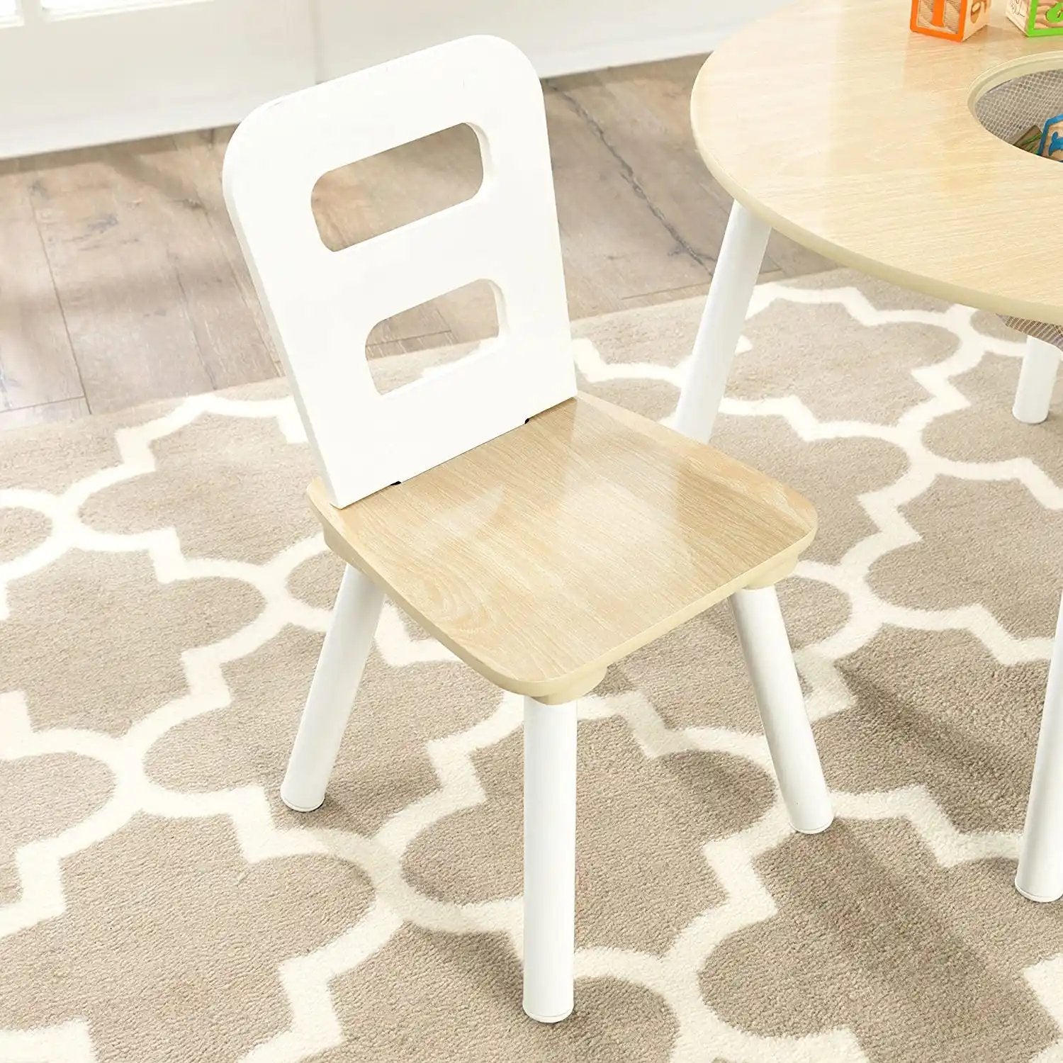 Childrens Round Table with 2 Chairs | White & Wood