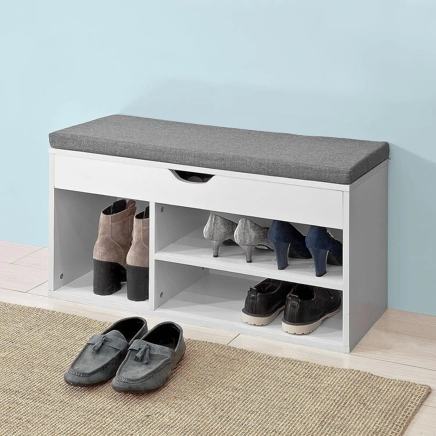 Shoozy Padded Shoe Bench with Lift Up Storage | White