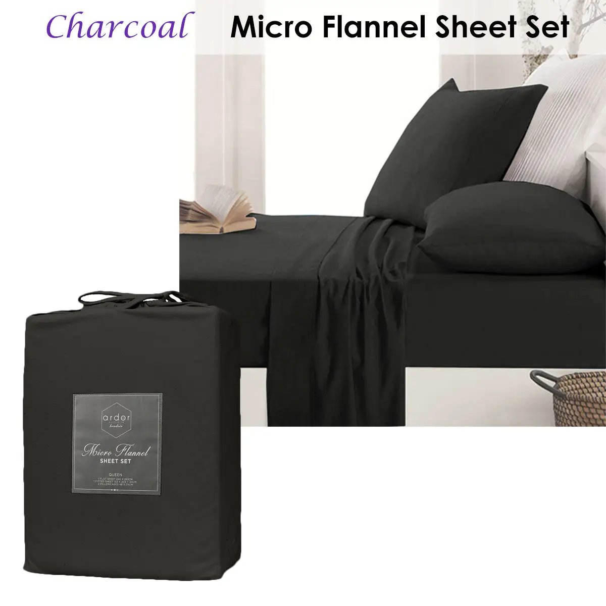 King Ardor Micro Flannel Sheet Set | Charcoal