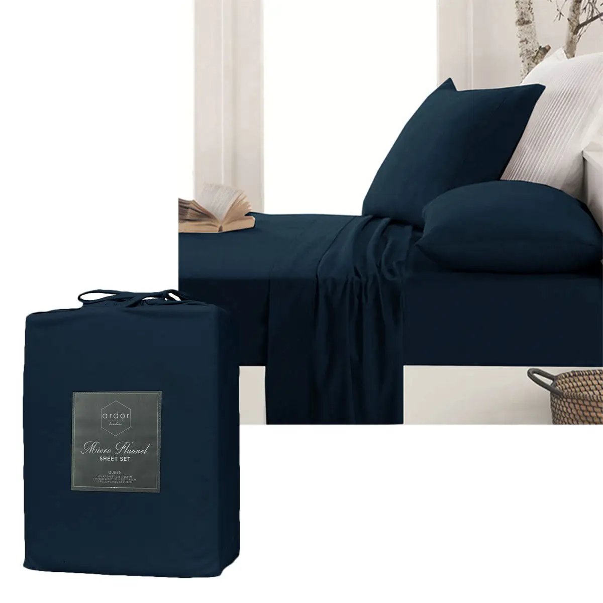 Queen Ardor Micro Flannel Sheet Set | Navy