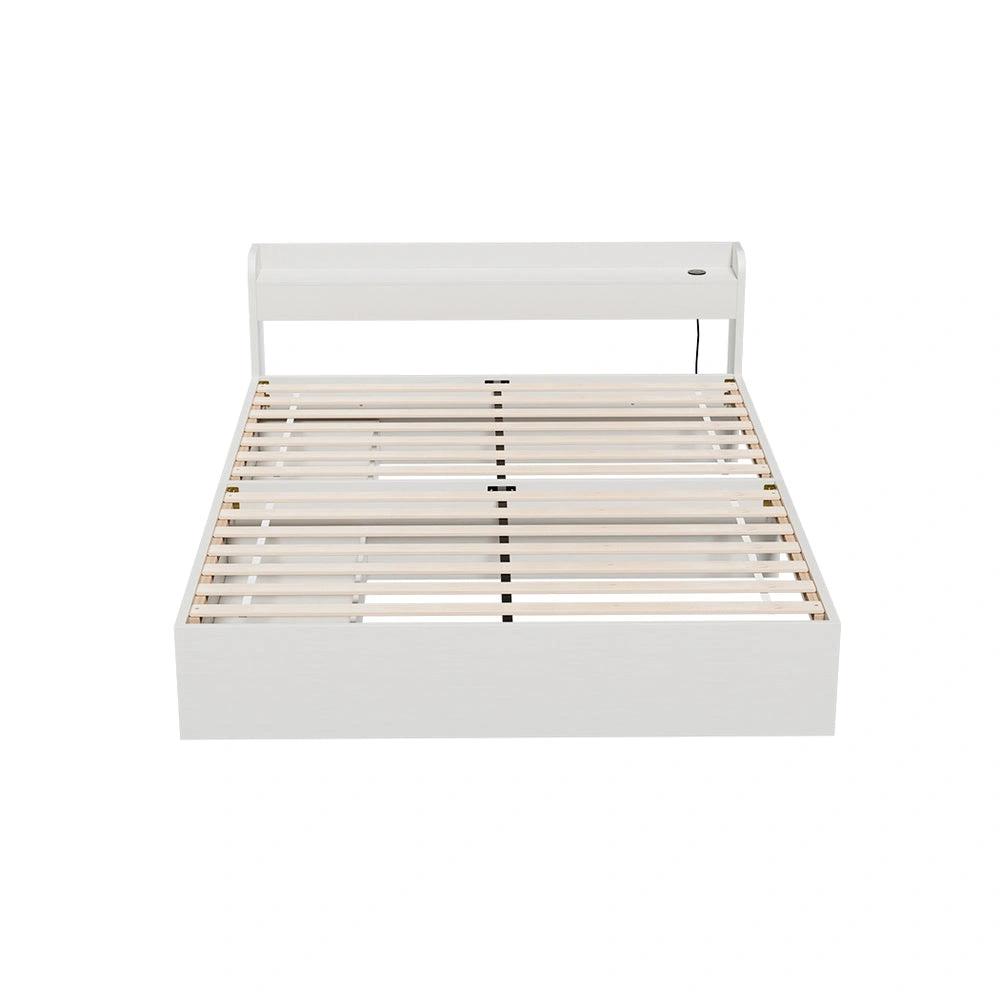 Queen (White) Bed Frame with Charging Ports & 2 Storage Drawers | Aurasi