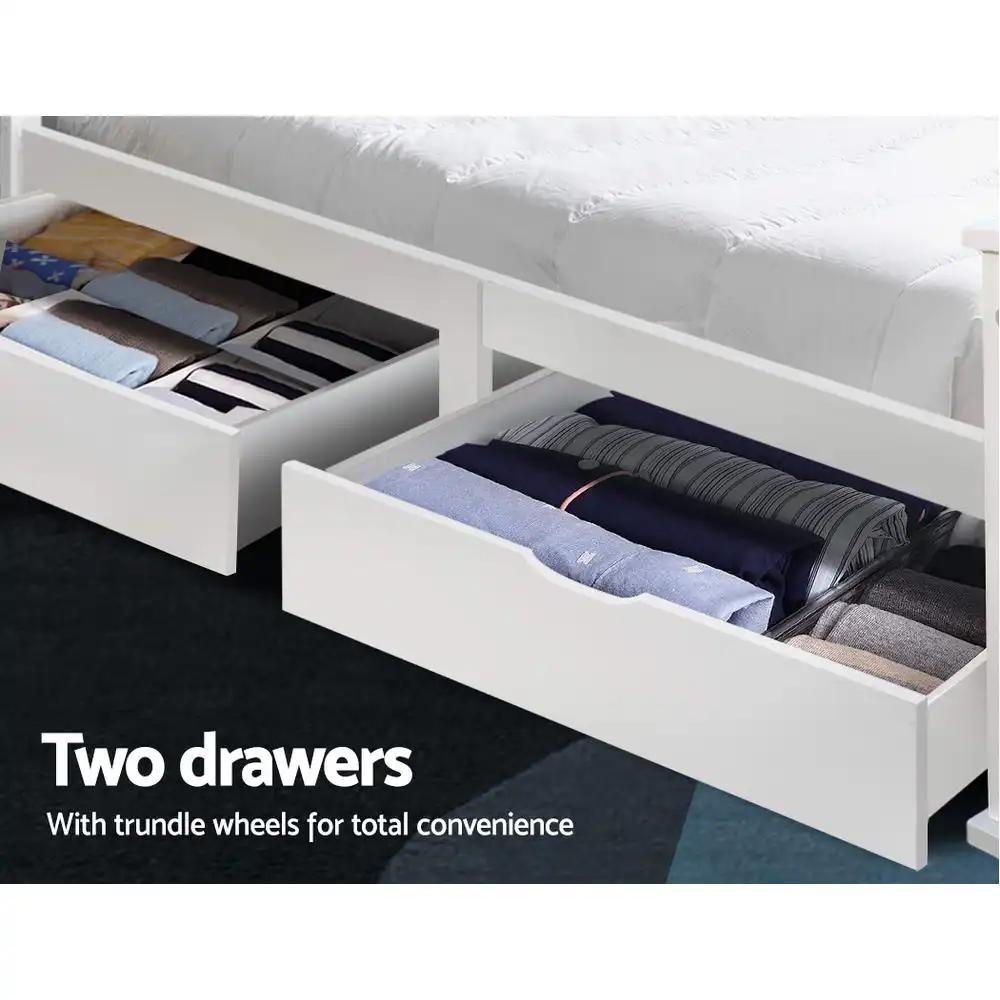 Single (White) Wooden Bed Frame with 2 Drawers  | NatureDream